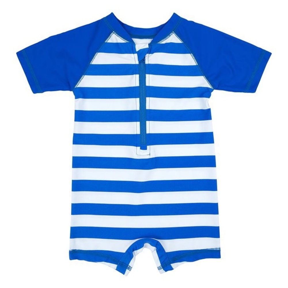 Blue & White Stripe Zip-Front Raglan One-Piece Rashguard -  Infant 3-6m